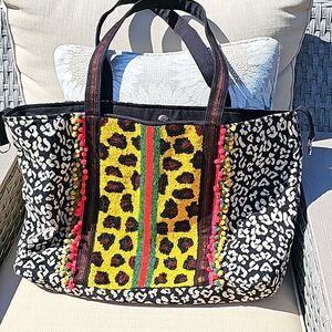 Oversized cheetah  beaded bag